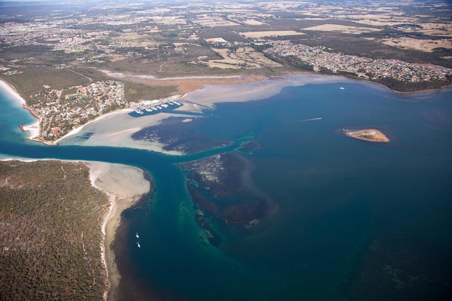 Yakamia Creek flows into Oyster Harbour between Emu Point (left) and Bayonet Head (right)
